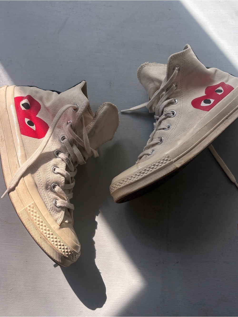 Converse Cream Canvas High-Top Sneakers with Red Tongue Logo